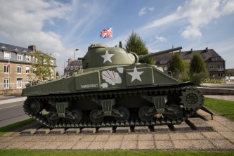 Thunderbolt Sherman tank, Patton Memorial at Avranches, Normandy